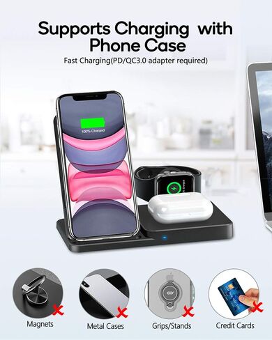 قاعدة شحن 3 في 1، شاحن لاسلكي لهاتف iPhone 15 14 13 12 11 Pro Max وApple Watch iwacth - قاعدة شحن لأجهزة AirPods in Saudi Arabia