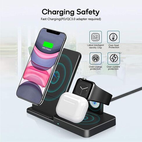 قاعدة شحن 3 في 1، شاحن لاسلكي لهاتف iPhone 15 14 13 12 11 Pro Max وApple Watch iwacth - قاعدة شحن لأجهزة AirPods in Saudi Arabia
