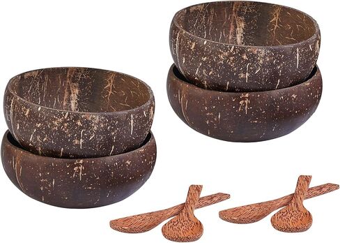 4 قطع من أوعية جوز الهند الطبيعية - أوعية تقديم صديقة للبيئة ومستدامة، متوسطة in Kuwait