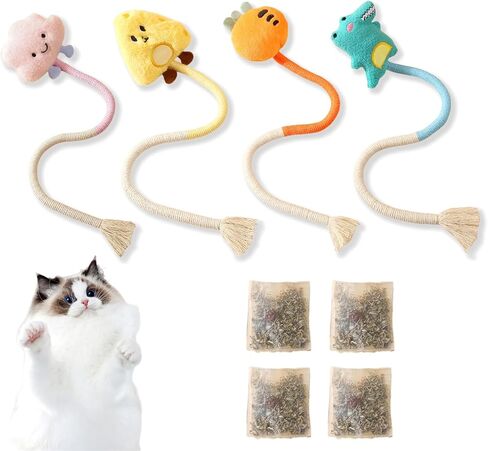 Cat Toys, 4Pcs Cute Cartoon Rope Toys, Cat Toys for Bored Cats, Cat Chew Toys for Teeth Cleaning, Interactive Catnip Toys for Indoor Cats Kittens（Plus 4 Packs of Catnip） in Saudi Arabia