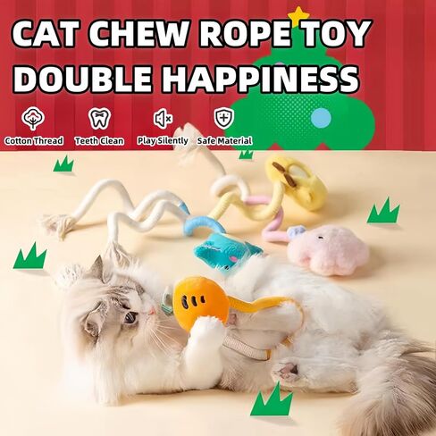Cat Toys, 4Pcs Cute Cartoon Rope Toys, Cat Toys for Bored Cats, Cat Chew Toys for Teeth Cleaning, Interactive Catnip Toys for Indoor Cats Kittens（Plus 4 Packs of Catnip） in Saudi Arabia