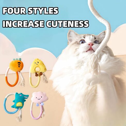 Cat Toys, 4Pcs Cute Cartoon Rope Toys, Cat Toys for Bored Cats, Cat Chew Toys for Teeth Cleaning, Interactive Catnip Toys for Indoor Cats Kittens（Plus 4 Packs of Catnip） in Saudi Arabia