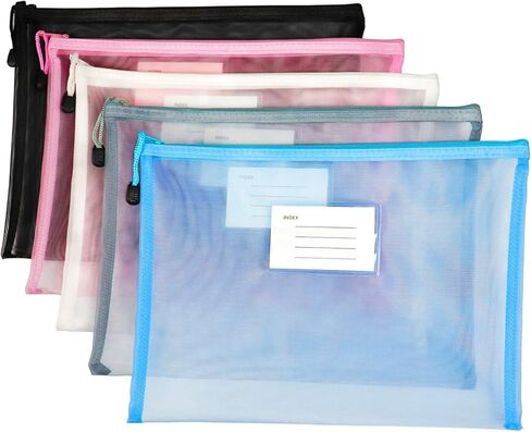 VIQWYIC A4 Zipped Mesh Document File Folders, 5 PCS Zip Lock File Bag Wallets Folder for School Office Supplies (5 Colors) in Saudi Arabia