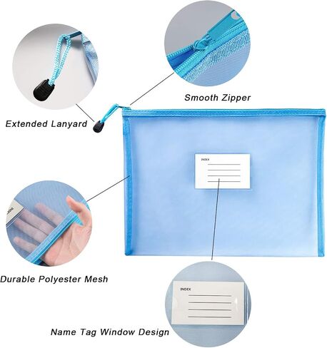 VIQWYIC A4 Zipped Mesh Document File Folders, 5 PCS Zip Lock File Bag Wallets Folder for School Office Supplies (5 Colors) in Saudi Arabia