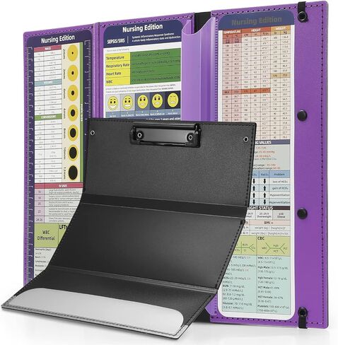 Nursing Clipboard Foldable with Nursing Edition Cheat Sheets,3 Layers Foldable Nurse Clip Boards Notepad for Students, Nurses and Doctors (Purple) in Saudi Arabia