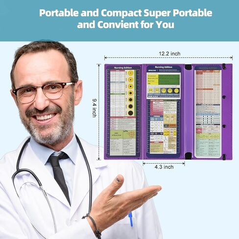 Nursing Clipboard Foldable with Nursing Edition Cheat Sheets,3 Layers Foldable Nurse Clip Boards Notepad for Students, Nurses and Doctors (Purple) in Saudi Arabia