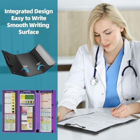 Nursing Clipboard Foldable with Nursing Edition Cheat Sheets,3 Layers Foldable Nurse Clip Boards Notepad for Students, Nurses and Doctors (Purple) in Saudi Arabia