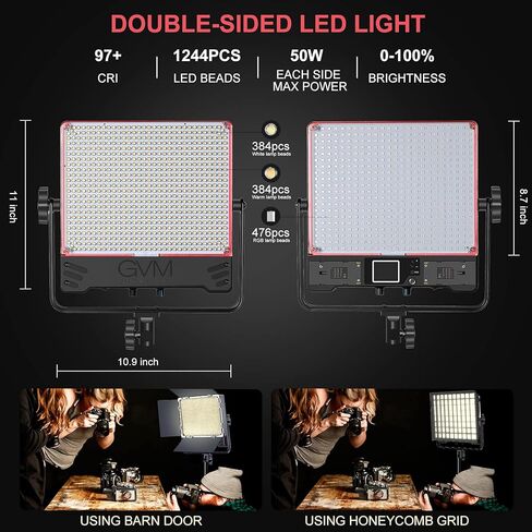 GVM 50SM Pro LED Video Light with Softboxes, RGB+Bi-Color Double Sided, Each Side 50W, Video Lighting Kit with Bluetooth Control, Led Panel Lights for YouTube, Studio, 3 Packs (GVM-50SM-3L) in Saudi Arabia