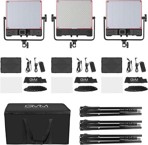 GVM 50SM Pro LED Video Light with Softboxes, RGB+Bi-Color Double Sided, Each Side 50W, Video Lighting Kit with Bluetooth Control, Led Panel Lights for YouTube, Studio, 3 Packs (GVM-50SM-3L) in Saudi Arabia