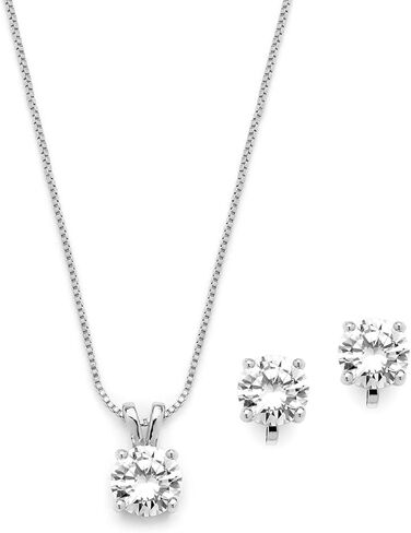 مجموعة مجوهرات مارييل زركونيا مكعبة مطلية بالبلاتين - قلادة دائرية 2 قيراط مع أقراط مشبكية متطابقة in Kuwait