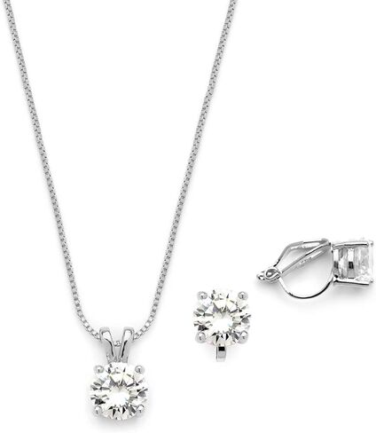 مجموعة مجوهرات مارييل زركونيا مكعبة مطلية بالبلاتين - قلادة دائرية 2 قيراط مع أقراط مشبكية متطابقة in Kuwait