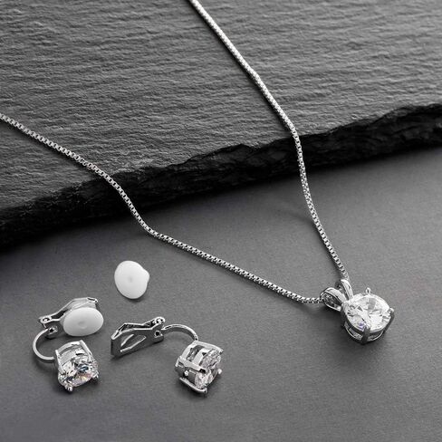 مجموعة مجوهرات مارييل زركونيا مكعبة مطلية بالبلاتين - قلادة دائرية 2 قيراط مع أقراط مشبكية متطابقة in Kuwait