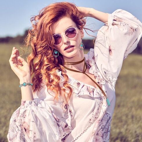 Subiceto مجوهرات الغربية للنساء البوهيمي الفيروزي بوهو الفيروز قلادة طويلة المختنق خمر الفيروز تتدلى الأقراط الفيروز فو الجلود الطبقات الأساور مجموعة المجوهرات الغربية in Kuwait