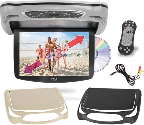 شاشة مشغل DVD مثبتة على سقف السيارة من Pyle مقاس 13.3 بوصة شاشة علوية قابلة للطي للمركبة - مدخل بطاقة HDMI SD USB مع جهاز إرسال IR مدمج لسماعات رأس لاسلكية تعمل بالأشعة تحت الحمراء، 3 ألوان نمط - Pyle PLRD146 in Saudi Arabia