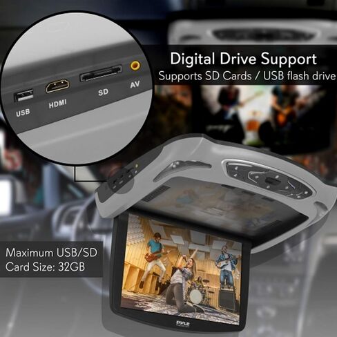شاشة مشغل DVD مثبتة على سقف السيارة من Pyle مقاس 13.3 بوصة شاشة علوية قابلة للطي للمركبة - مدخل بطاقة HDMI SD USB مع جهاز إرسال IR مدمج لسماعات رأس لاسلكية تعمل بالأشعة تحت الحمراء، 3 ألوان نمط - Pyle PLRD146 in Saudi Arabia
