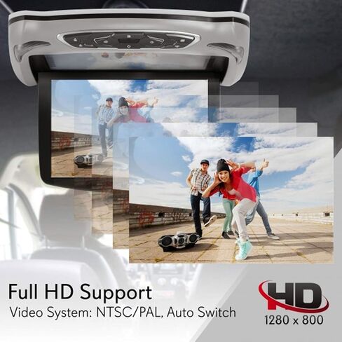 شاشة مشغل DVD مثبتة على سقف السيارة من Pyle مقاس 13.3 بوصة شاشة علوية قابلة للطي للمركبة - مدخل بطاقة HDMI SD USB مع جهاز إرسال IR مدمج لسماعات رأس لاسلكية تعمل بالأشعة تحت الحمراء، 3 ألوان نمط - Pyle PLRD146 in Saudi Arabia