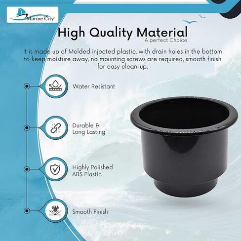 MARINE CITY Black ABS Plastic Cup Drink Can Holder with Side Drain for Boats – Yachts – RVs – Caravans – Cars – Game Tables (Pack of 1) in Saudi Arabia