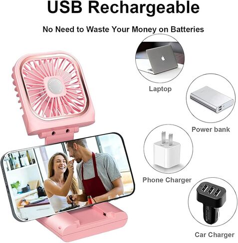مروحة محمولة، مروحة رقبة قابلة للطي مع حبل، مروحة تبريد صغيرة قابلة لإعادة الشحن عبر USB، مروحة مكتب هادئة للنساء والرجال، حامل للهاتف المحمول، للسفر والمنزل والمكتب في الهواء الطلق (أبيض) in Kuwait
