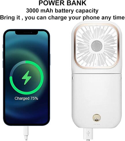 مروحة محمولة، مروحة رقبة قابلة للطي مع حبل، مروحة تبريد صغيرة قابلة لإعادة الشحن عبر USB، مروحة مكتب هادئة للنساء والرجال، حامل للهاتف المحمول، للسفر والمنزل والمكتب في الهواء الطلق (أبيض) in Kuwait