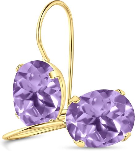 أقراط جمشت من الذهب عيار 14 قيراط - أقراط متدلية أنيقة من الذهب الأصفر الخالص عيار 14 قيراط، حجر ميلاد فبراير بيضاوي الشكل بيضاوي الشكل، الحد الأدنى 6 × 8 مم جمشت أصلي أرجواني، هدية مجوهرات مصنوعة يدويًا من الأحجار الكريمة الطبيعية in Kuwait