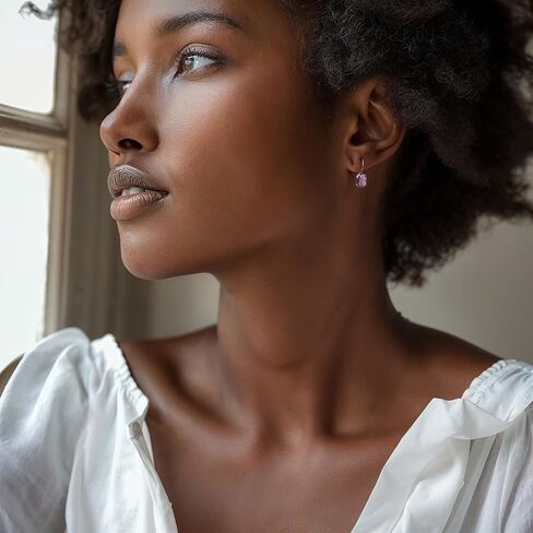 أقراط جمشت من الذهب عيار 14 قيراط - أقراط متدلية أنيقة من الذهب الأصفر الخالص عيار 14 قيراط، حجر ميلاد فبراير بيضاوي الشكل بيضاوي الشكل، الحد الأدنى 6 × 8 مم جمشت أصلي أرجواني، هدية مجوهرات مصنوعة يدويًا من الأحجار الكريمة الطبيعية in Kuwait