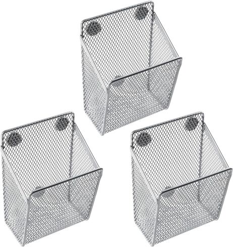 MyGift Set of 3 Magnetic Dry Erase Marker Holder, Silver Wire Storage Basket Office Supplies Organizer, White Board Pen Holders in Saudi Arabia