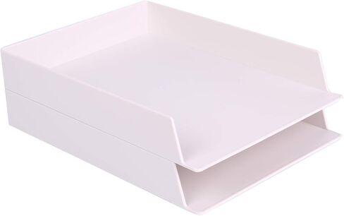 Plastic Desk Organizer Accessories, Stackable Paper Letter Tray 2-Piece, for Home or Office Use. (Cream White - 2 Letter Tray) in Saudi Arabia