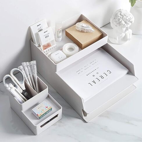 Plastic Desk Organizer Accessories, Stackable Paper Letter Tray 2-Piece, for Home or Office Use. (Cream White - 2 Letter Tray) in Saudi Arabia