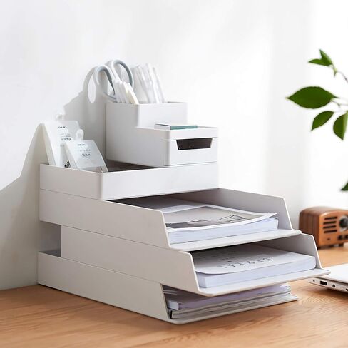 Plastic Desk Organizer Accessories, Stackable Paper Letter Tray 2-Piece, for Home or Office Use. (Cream White - 2 Letter Tray) in Saudi Arabia