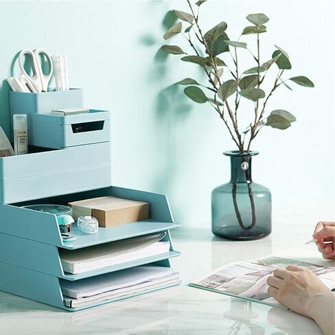 Plastic Desk Organizer Accessories, Stackable Paper Letter Tray 2-Piece, for Home or Office Use. (Cream White - 2 Letter Tray) in Saudi Arabia
