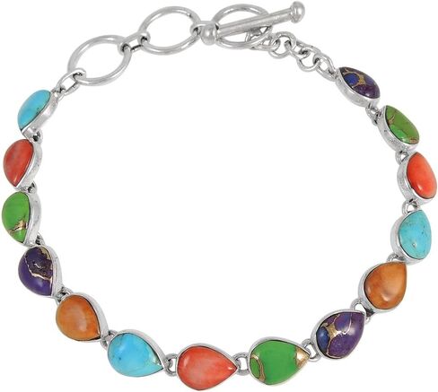 Turquoise Link Bracelet Sterling Silver 925 Genuine Turquoise & Gemstones in Saudi Arabia