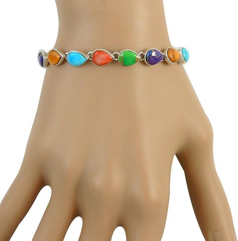 Turquoise Link Bracelet Sterling Silver 925 Genuine Turquoise & Gemstones in Saudi Arabia