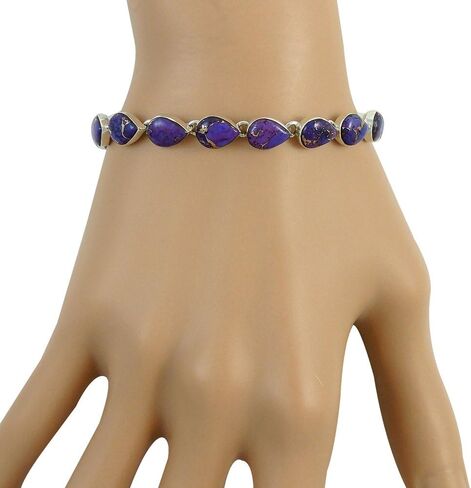 Turquoise Link Bracelet Sterling Silver 925 Genuine Turquoise & Gemstones in Saudi Arabia