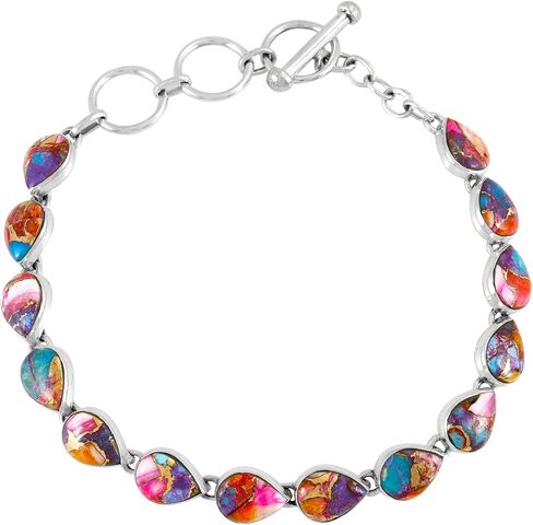 Turquoise Link Bracelet Sterling Silver 925 Genuine Turquoise & Gemstones in Saudi Arabia