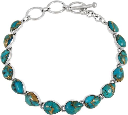 Turquoise Link Bracelet Sterling Silver 925 Genuine Turquoise & Gemstones in Kuwait