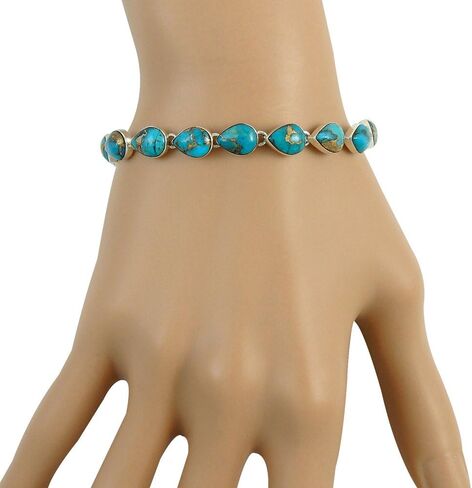 Turquoise Link Bracelet Sterling Silver 925 Genuine Turquoise & Gemstones in Kuwait