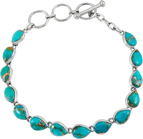 Turquoise Link Bracelet Sterling Silver 925 Genuine Turquoise & Gemstones in Saudi Arabia