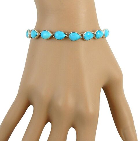 Turquoise Link Bracelet Sterling Silver 925 Genuine Turquoise & Gemstones in Saudi Arabia