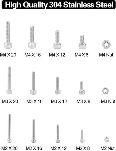 Hilitchi 510-Piece M2 M3 M4 Stainless Steel Hex Socket Head Cap Screws Nuts Assortment Kit with Box - 304 Stainless Steel in Saudi Arabia