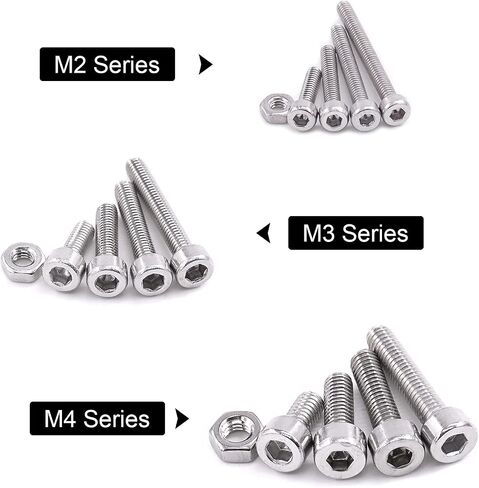 Hilitchi 510-Piece M2 M3 M4 Stainless Steel Hex Socket Head Cap Screws Nuts Assortment Kit with Box - 304 Stainless Steel in Saudi Arabia