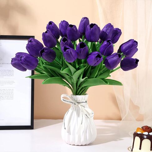 10Pcs Pink Tulips Real Touch Artificial Flowers Fake Flowers for Decoration Faux Flowers for Home Kitchen Office Wedding Spring Holidays Valentine's Day Decor in Saudi Arabia