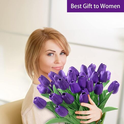 10Pcs Pink Tulips Real Touch Artificial Flowers Fake Flowers for Decoration Faux Flowers for Home Kitchen Office Wedding Spring Holidays Valentine's Day Decor in Saudi Arabia