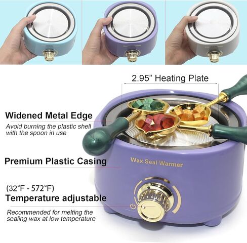 Electric Wax Seal Warmer Kit with 300 Pcs Gold Red Green Wax Seal Beads, Wax Seal Melter Furnace and 2 Wax Seal Spoon, Tinfoil, Stir Pin for Fast Melting Sealing Wax Beads, Stamp Seals Craft, Blue in Saudi Arabia