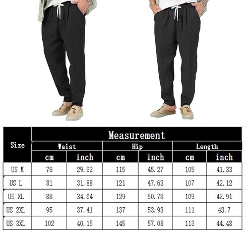 Mens Casual Linen Pants Lightweight Elastic Waist Drawstring Trousers Summer Beach Yoga Pants in Saudi Arabia