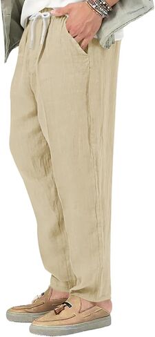 Mens Casual Linen Pants Lightweight Elastic Waist Drawstring Trousers Summer Beach Yoga Pants in Saudi Arabia