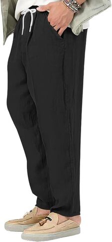 Mens Casual Linen Pants Lightweight Elastic Waist Drawstring Trousers Summer Beach Yoga Pants in Saudi Arabia