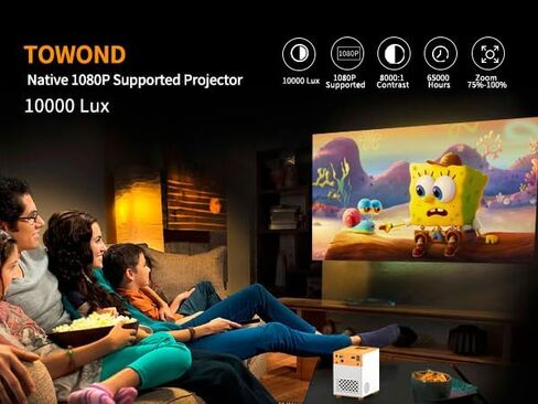 جهاز عرض TOWOND صغير، جهاز عرض محمول 1080P HD 10000 لومن مدعوم، جهاز عرض فيديو خارجي للمسرح المنزلي متوافق مع عصا التلفاز، HDMI، USB، الهاتف الذكي، الكمبيوتر الشخصي in Kuwait