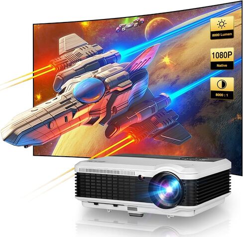 1080P Projector Indoor Outdoor, 6000 Lumen High Brightness Full HD Projector for PC Laptop Phone, LCD Home Entertainment Projector with Zoom Keystone Compatible with iPhone PS5 Switch HDMI VGA USB in Saudi Arabia