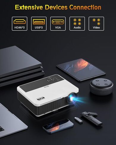 1080P Projector Indoor Outdoor, 6000 Lumen High Brightness Full HD Projector for PC Laptop Phone, LCD Home Entertainment Projector with Zoom Keystone Compatible with iPhone PS5 Switch HDMI VGA USB in Saudi Arabia