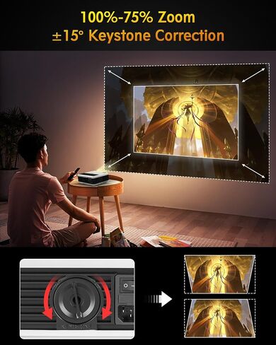 1080P Projector Indoor Outdoor, 6000 Lumen High Brightness Full HD Projector for PC Laptop Phone, LCD Home Entertainment Projector with Zoom Keystone Compatible with iPhone PS5 Switch HDMI VGA USB in Saudi Arabia